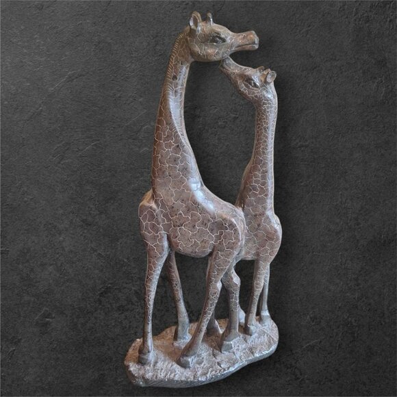Giraffe Sculpture Desert Animal African Savanah Brown 12 Inch Kissing Mother Bab - Picture 1 of 4